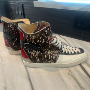 Christian Louboutin high top sneakers pony leather leopard size 46.5